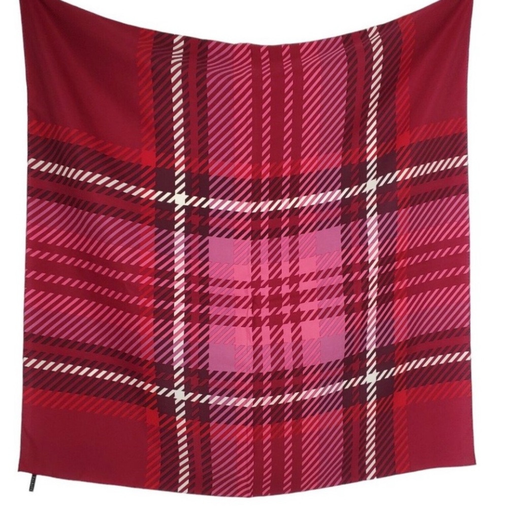 Talbots Silk Scarf Shawl Raspberry Pink Modern Plaid 33" Square
